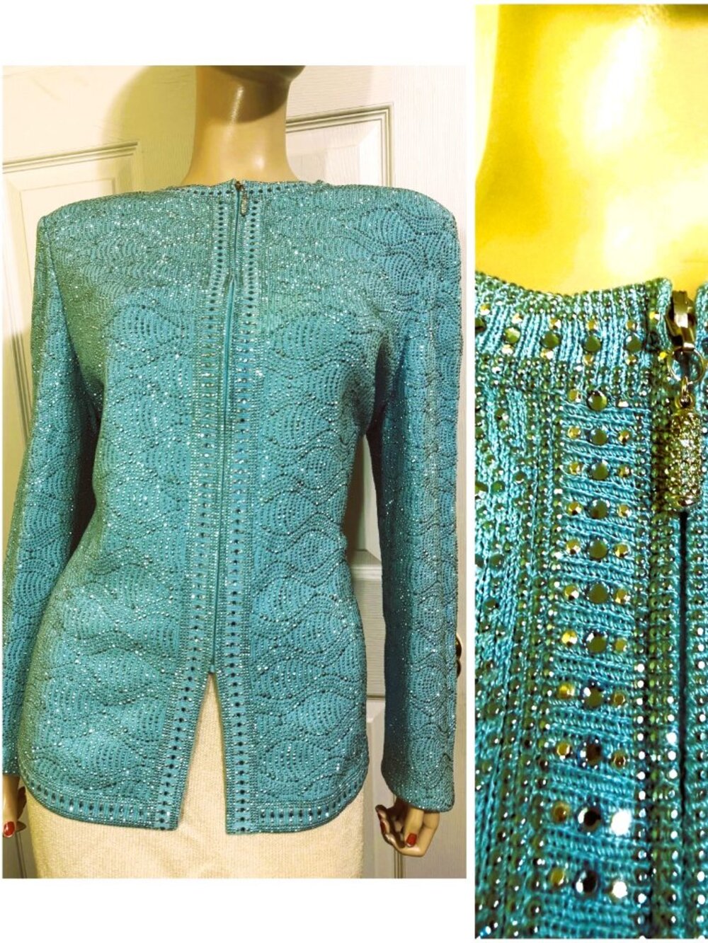 Gorgeous Teal St John Embelished Eve Jacket sz 14 Shimmer